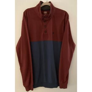 Izod Quarter Button Up Long Sleeve Collared Pullover Sweatshirt Men's Sz LT​